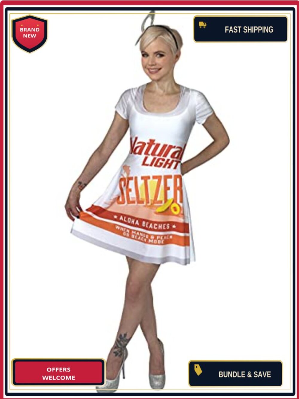 Natural Light Seltzer Aloha Beaches Skater Dress Costume Size 14-16